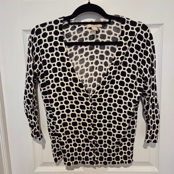Banana Republic Black White Geometric Cardigan Womens Medium - Picture 1 of 3